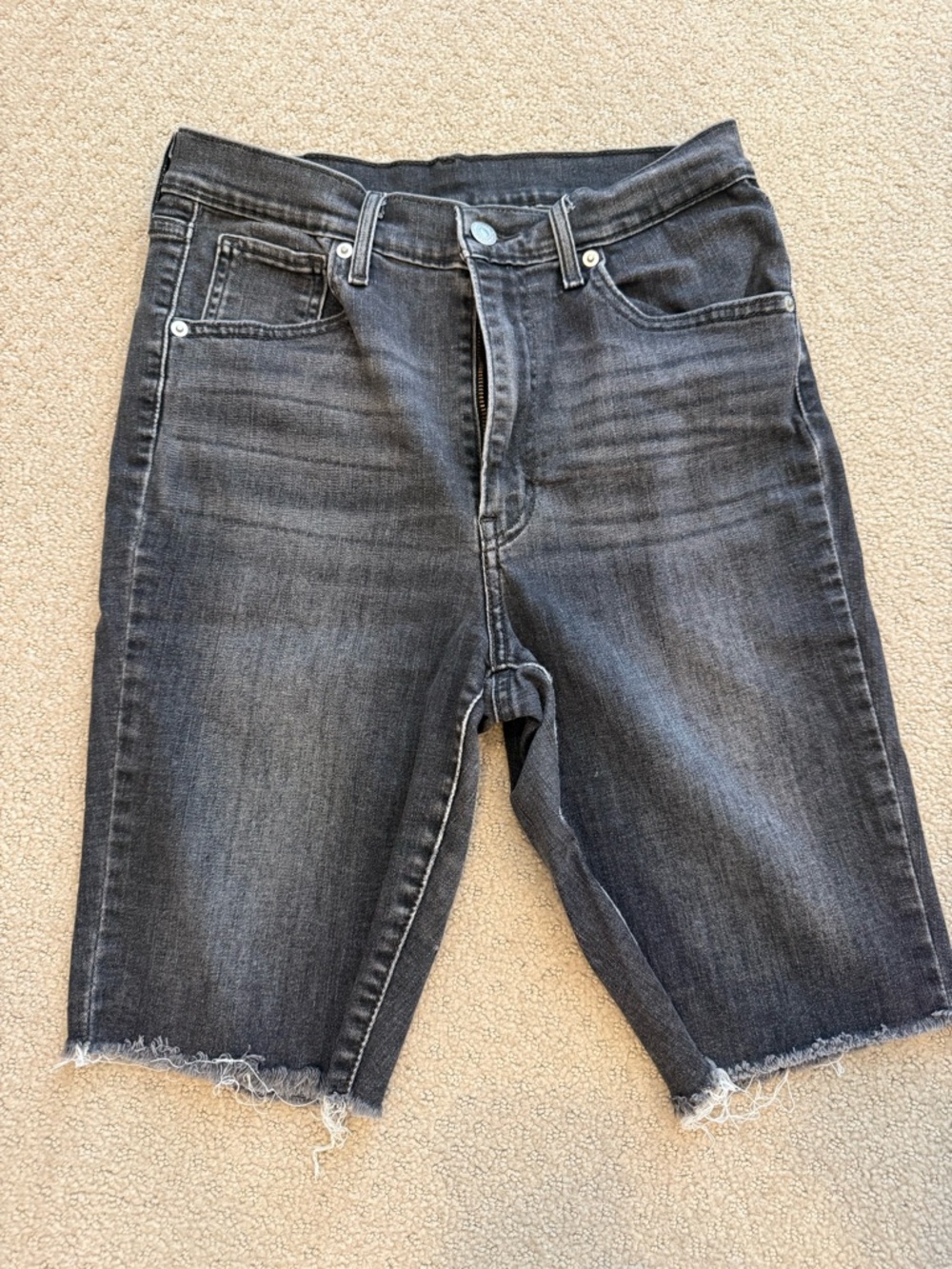 Dark Wash Frayed Hem Denim Bermuda Shorts Levi’s